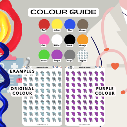 Medical scrubs planner stickers colour guide reference, choose from mini, small and large sizes.