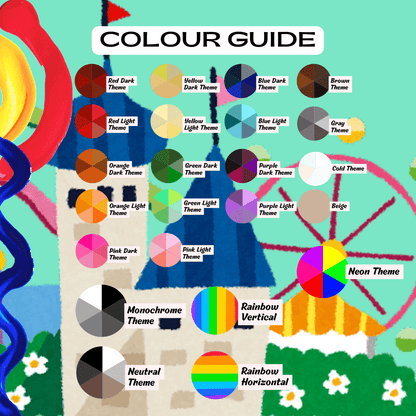 More colour options for amusement ride theme fun stickers including rainbow and monochrome options.