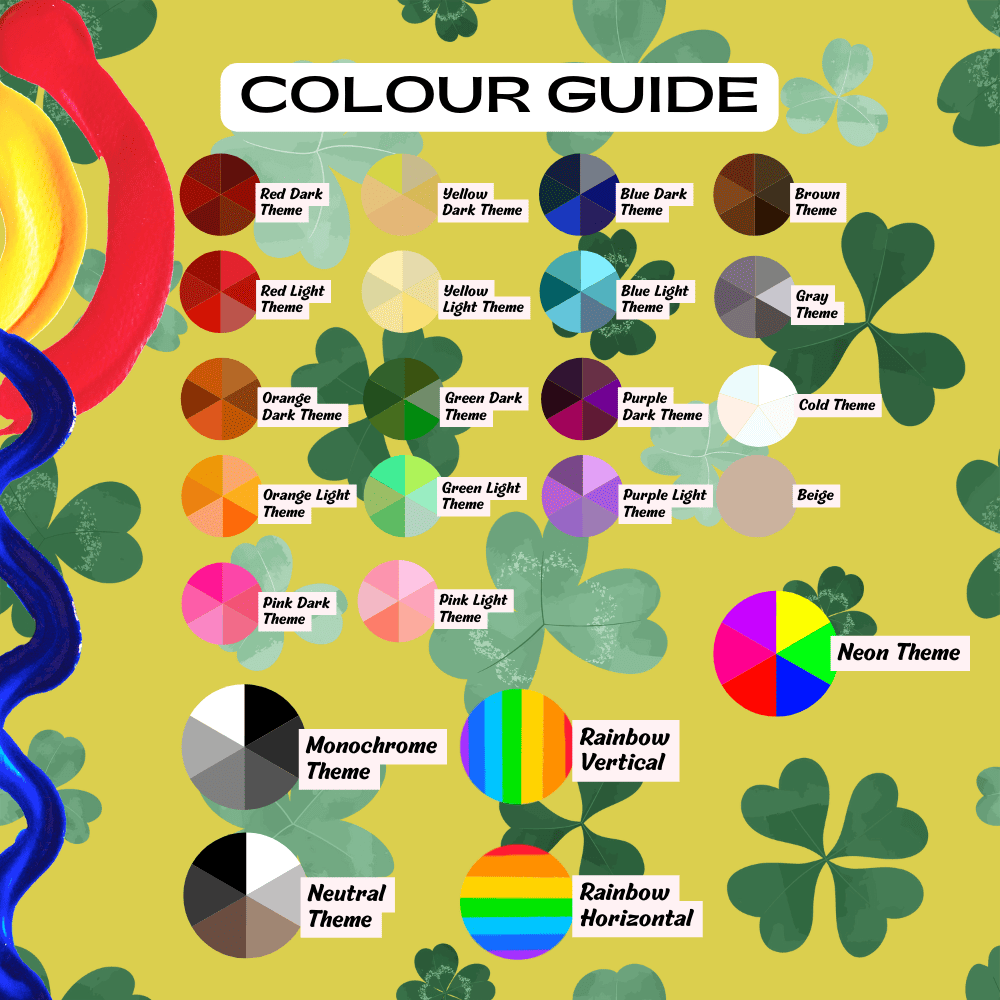 More colour options to choose from such as rainbow and monochrome styles, for the St Patrick's Day sticker sheet design.