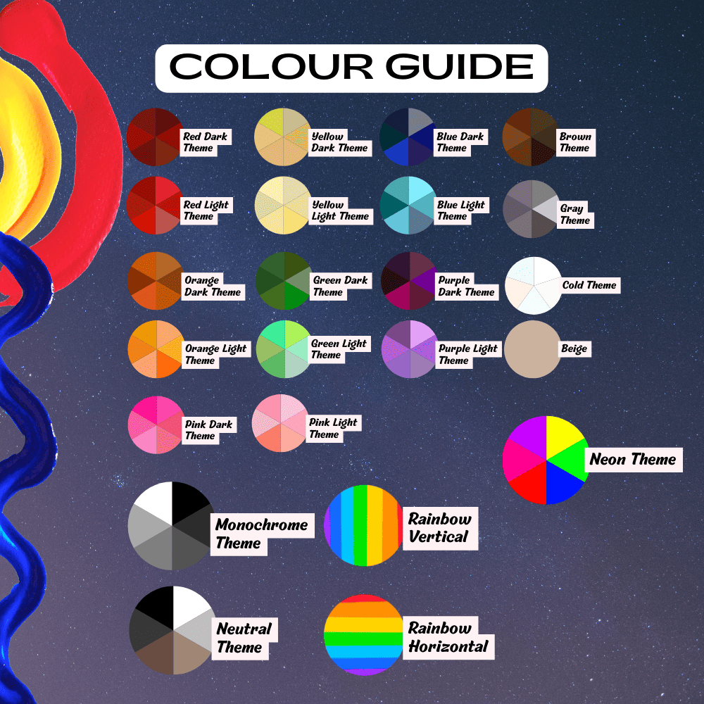 More colour guide sticker options for zodiac signs, choose from different themes like monochrome and rainbow styles.