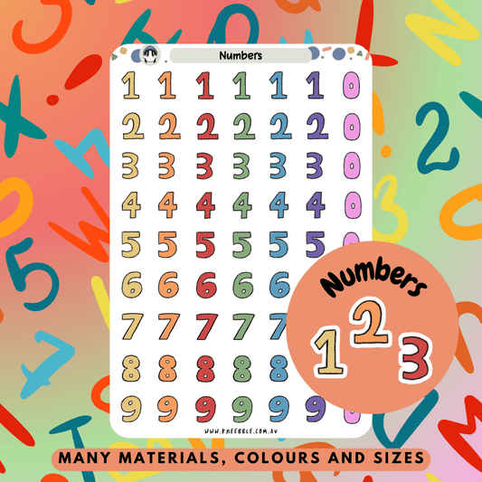 Stickers featuring numbers in various styles, perfect for marking dates, organizing tasks, or adding structure to planners and calendars.