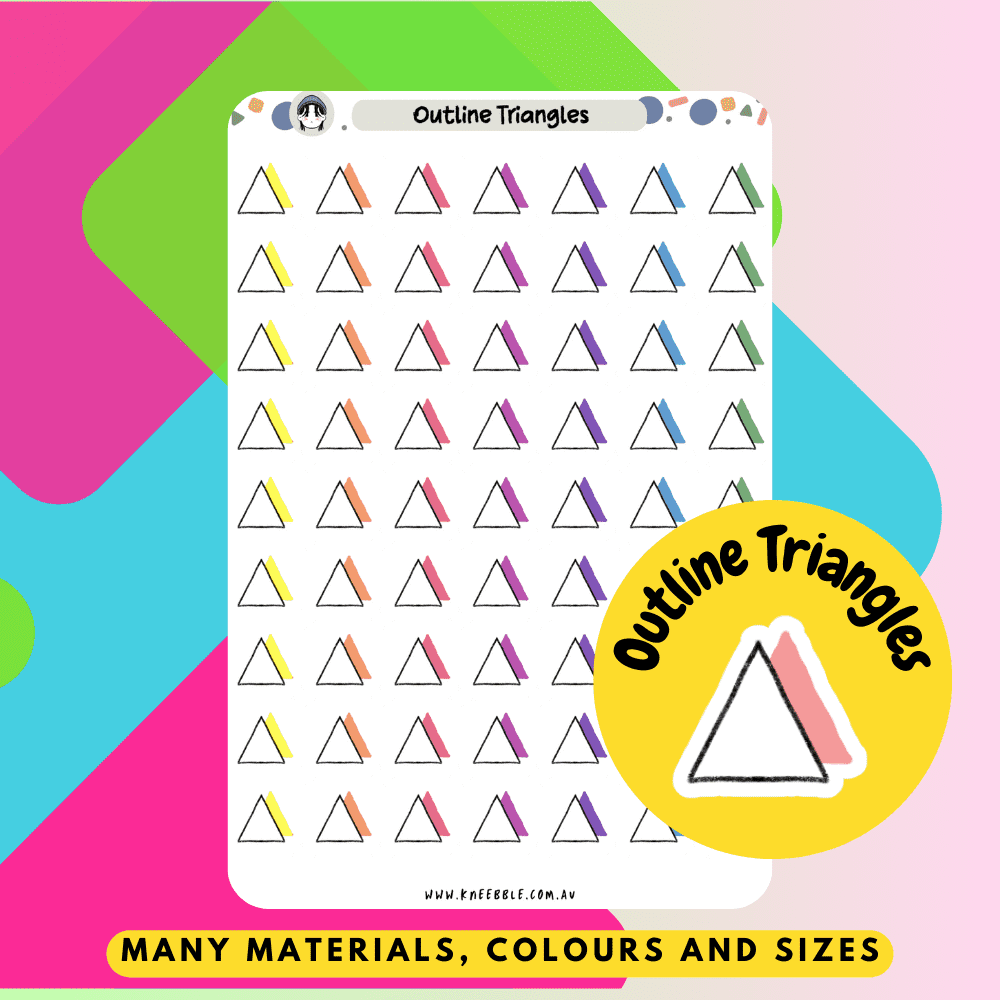 Colourful outline triangle shape planner stickers used for journals and scrapbooking.