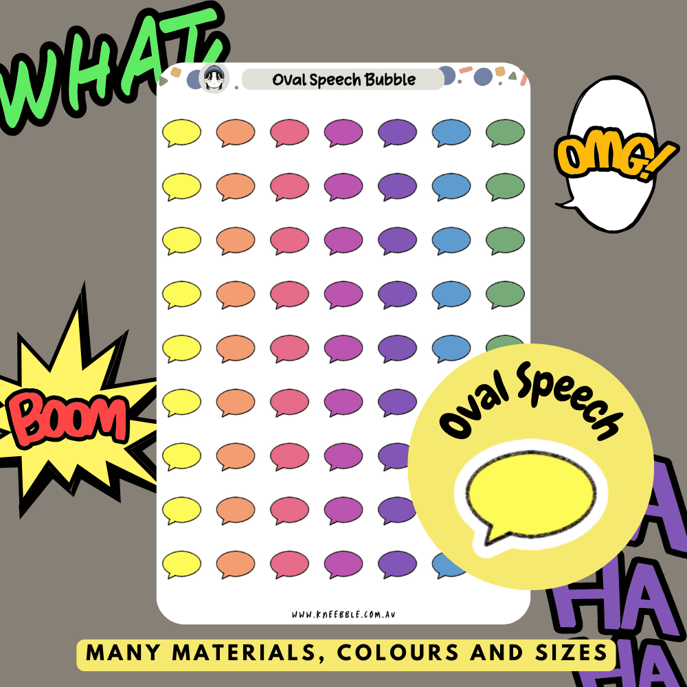 Stickers featuring oval-shaped chat bubbles, perfect for adding dialogue, captions, or messages in a smooth, rounded style to planners and journals.