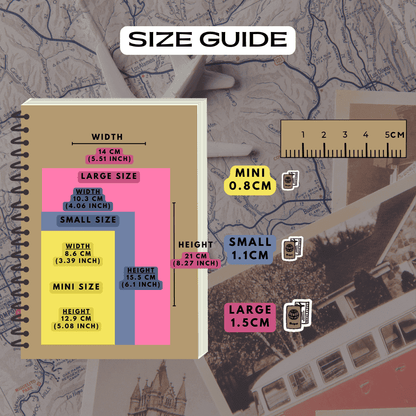 Passport ticket planner stickers size guide comparison.