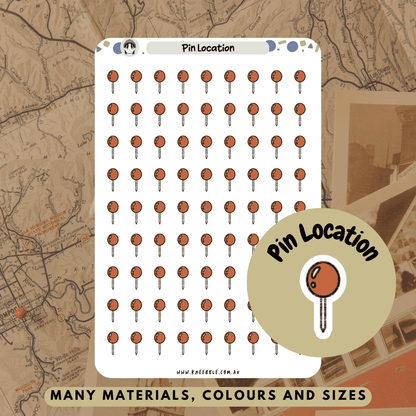 Pin map location stickers perfect for planners and journals to schedule destinations and prepare your journey.