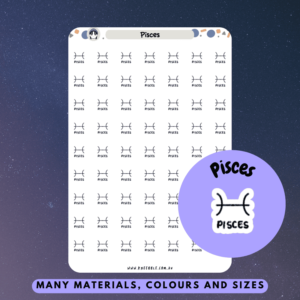 Pisces-themed planner stickers with dreamy water elements and celestial designs.