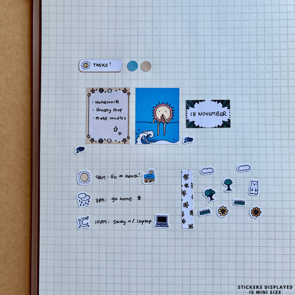 Planner stickers in use on a journal page, to do tasks and decorative stickers to make planning easier and fun.