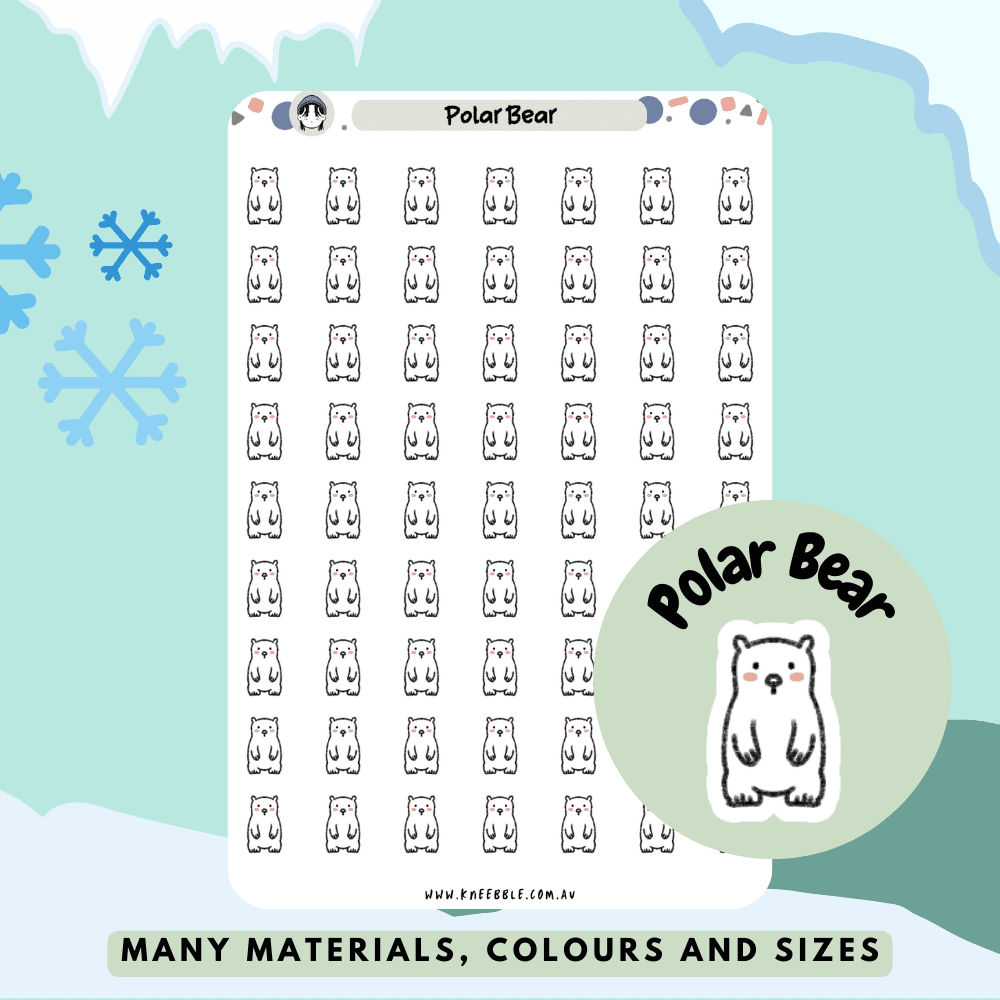 Stickers featuring polar bear designs, showcasing cute and friendly polar bears great for planner decorations or animal lovers.