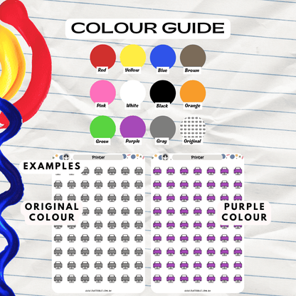 Printer equipment planner stickers colour guide, choose from many colours such as red and purple.