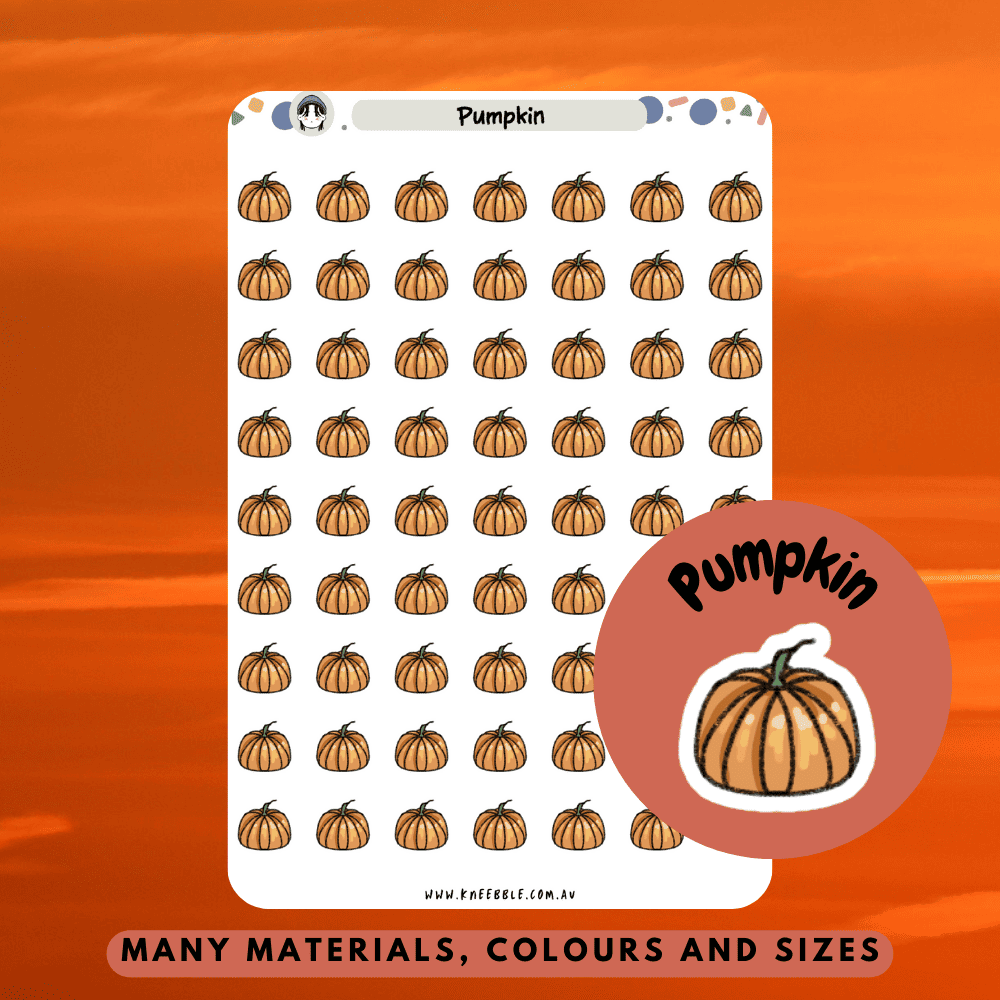 Cute pumpkin planner sticker in an autumn theme with cozy seasonal colors, perfect for decorating planners, journals, and scrapbooks during fall or Halloween.