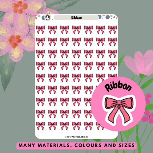 Charming ribbon bow planner stickers featuring various colourful bows, ideal for adding a cute and elegant touch to planners, journals, or scrapbooks.