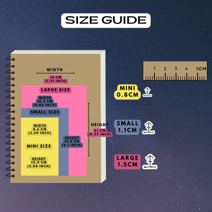 Sagittarius zodiac stickers size guide reference, choose from mini, small and large sizes.