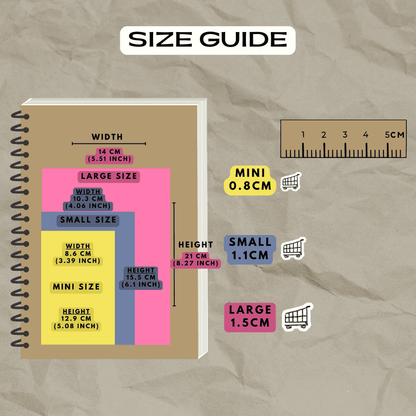 Shopping trolley icon stickers size guide comparison reference.