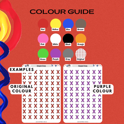 Simple cross sticker sheet featuring colour options of red and more as a guide.