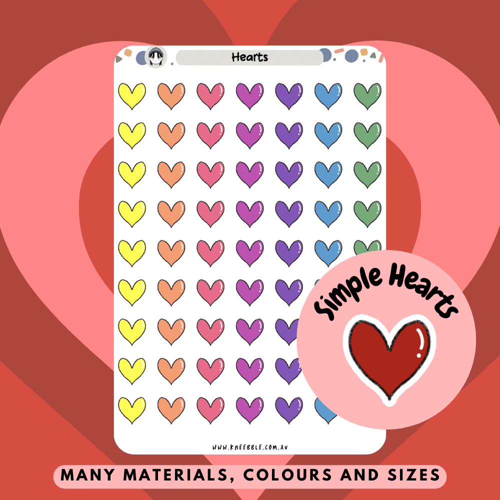 Small colourful simple heart decorative stickers for planners and journal embellishments.