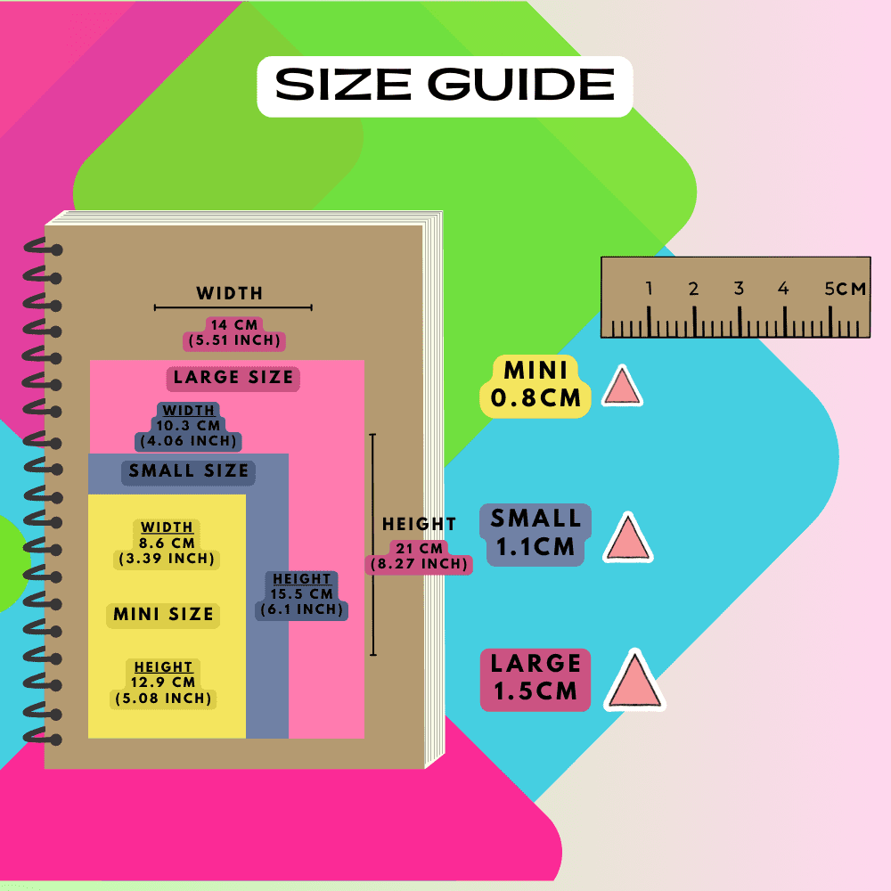 Triangle sticker icon size guide comparison.