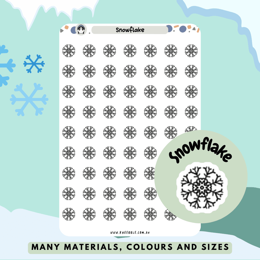 Stickers featuring intricate snowflake designs, ideal for decorating winter-themed planners, mark cold weather dates or just for fun!