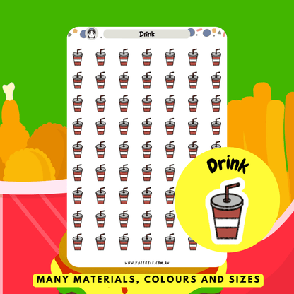 Stickers featuring various soft drinks takeout cups, perfect for adding a refreshing and bubbly touch to planners, meal plans, or creative projects.