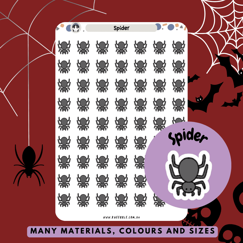 Spooky spider planner stickers, perfect for Halloween themed decorations or animal inspired planner pages.