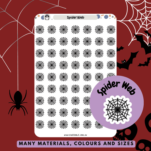 Stickers featuring intricate spider web designs, perfect for adding a spooky and creepy touch to Halloween-themed planners and journals.