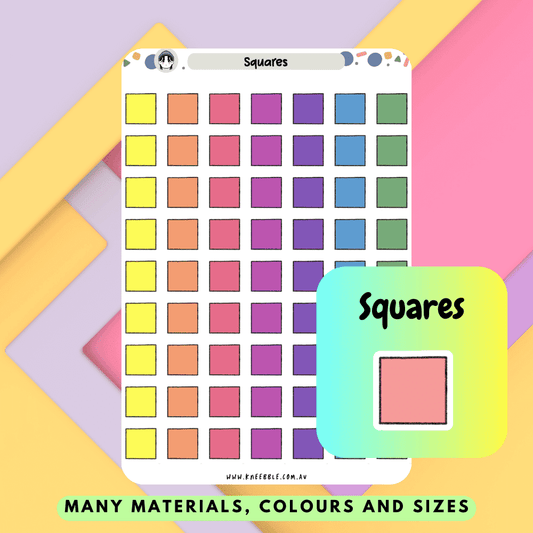 Square shape icon planner stickers great as adhesive labels and tags for your scrapbooks and journals with a variety of different colours available.