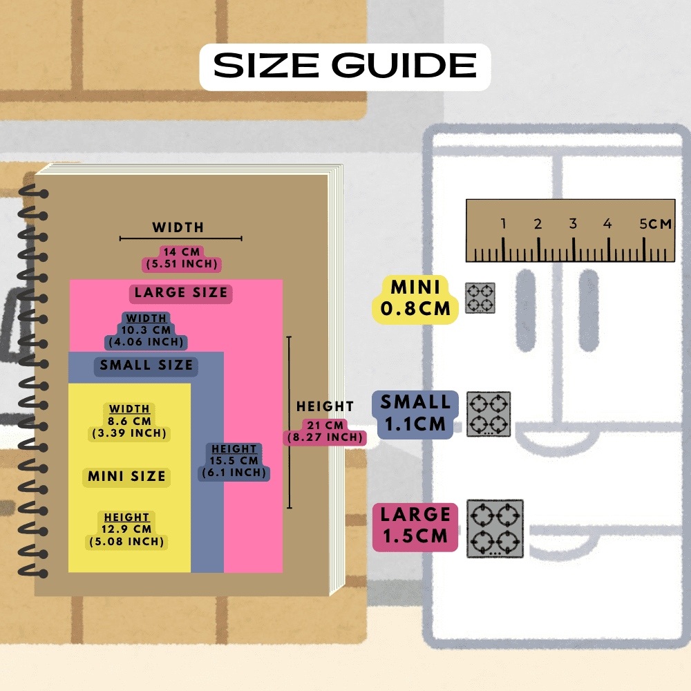 Stove cooktop kitchen planner stickers size guide comparison reference sheet.