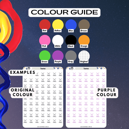 Taurus sticker colour guide reference, choose from many colours such as purple and red.