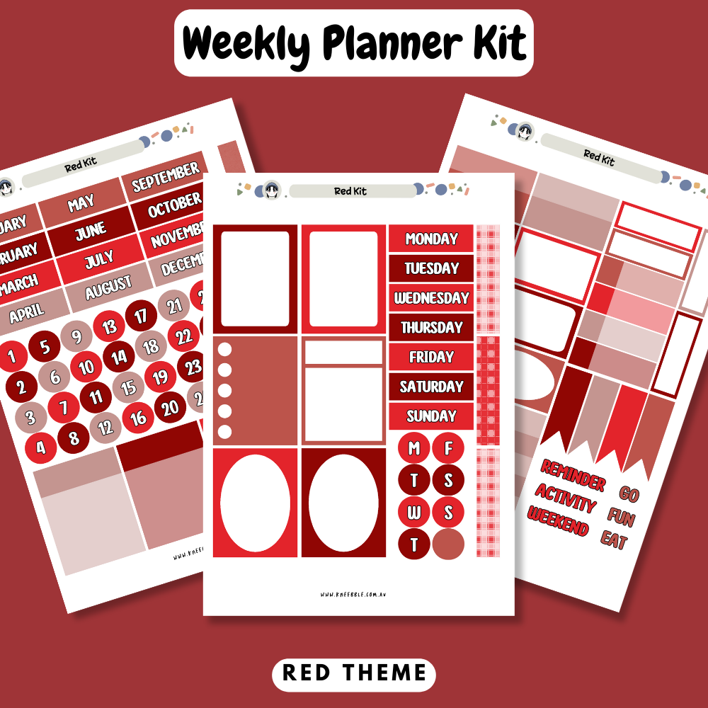 Red Planner Kit - Week And Month Planner Stickers