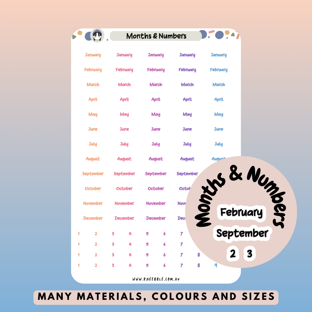 Months And Numbers Planner Stickers