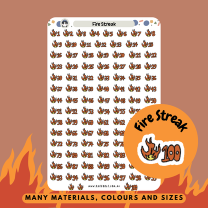 Fire Streak 1-100 Planner Stickers - Kneebble