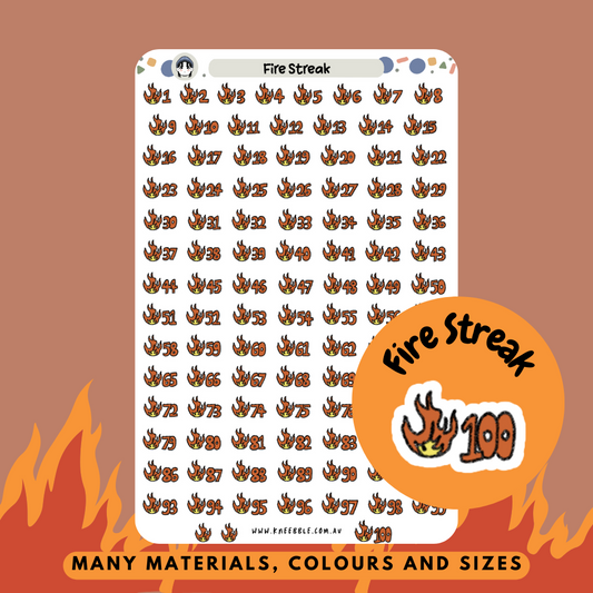 Fire Streak 1-100 Planner Stickers - Kneebble