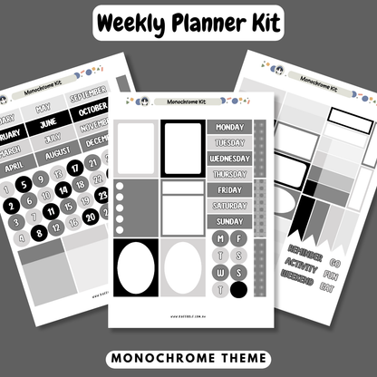 Monochrome Planner Kit - Week And Month Planner Stickers