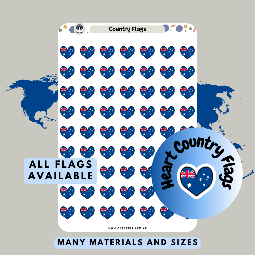 100+ Heart Country Flags Planner Stickers - Kneebble