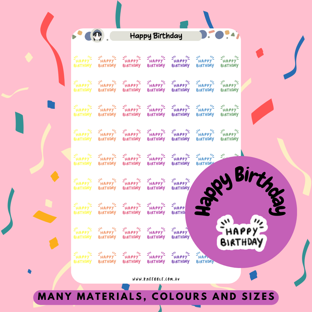 Happy Birthday Text Planner Stickers - Kneebble