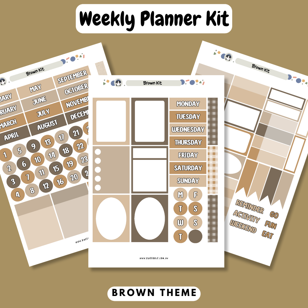 Brown Planner Kit - Week And Month Planner Stickers