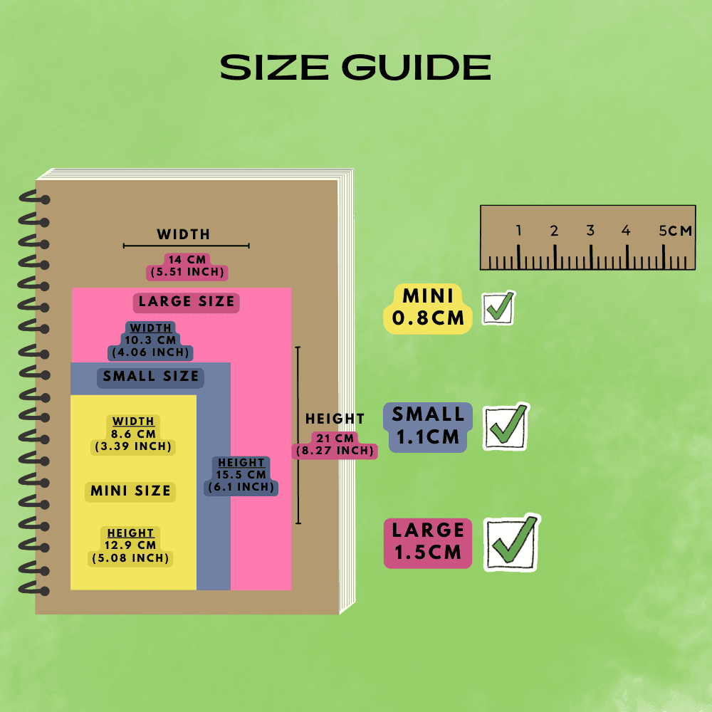 Sticker size guide reference for tick check box icon.