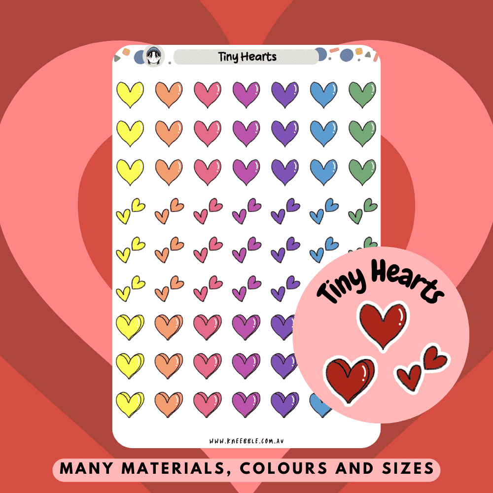 Romantic tiny red love heart stickers for decorating journals and scrapbooks.