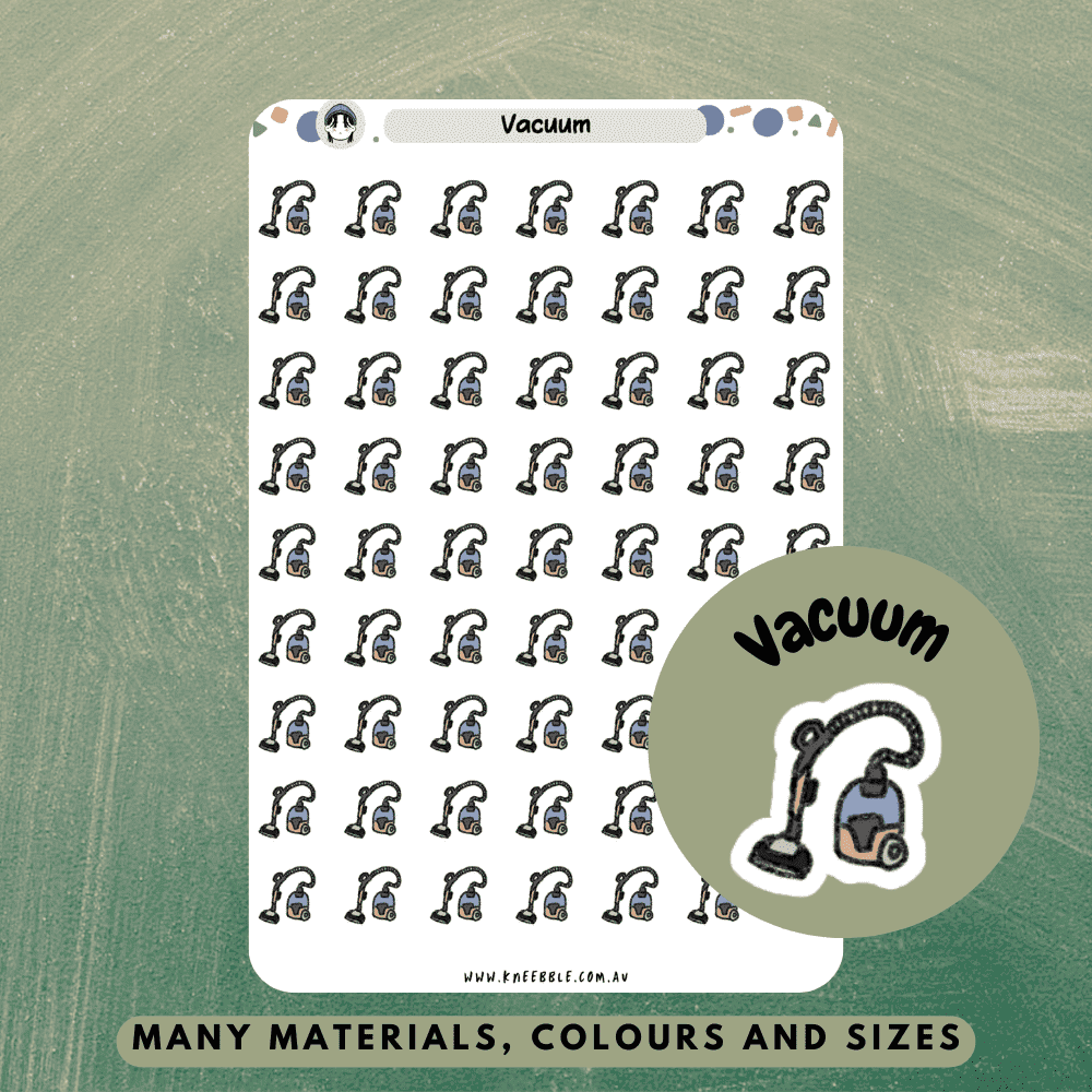 Vacuum cleaner sticker sheet great for household chores, cleaning checklist and have a clear organisational routine for your planner and journals!