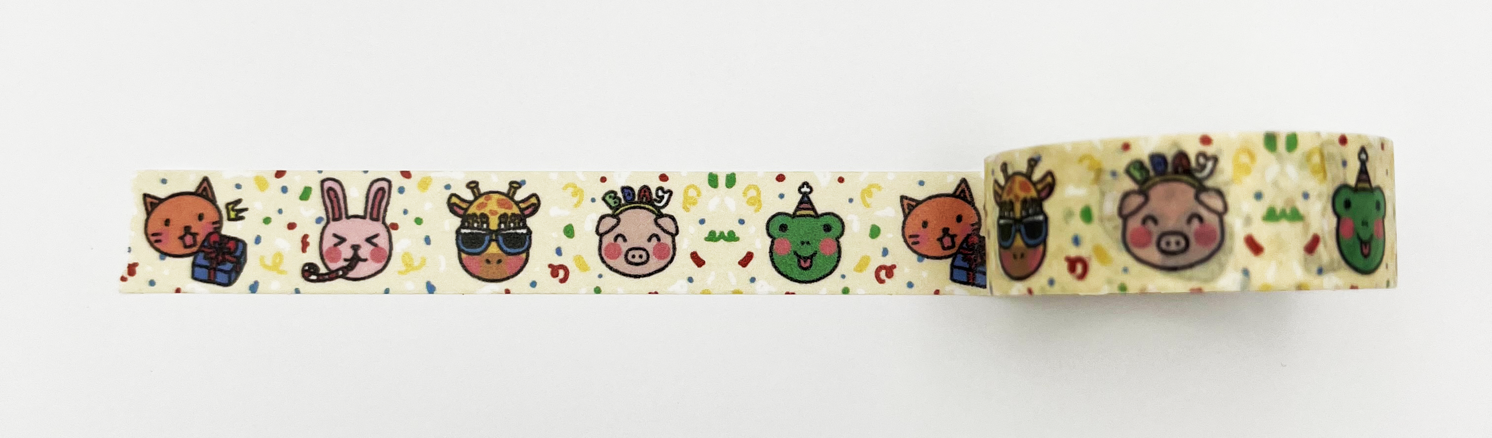 Decorative tape with cartoon animal designs on a white background