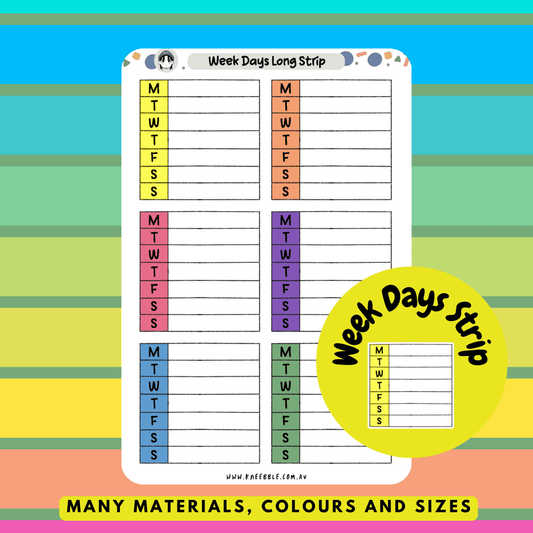 Long strip stickers featuring the days of the week, ideal for organizing weekly schedules, task lists, or events in planners and journals with a clean, horizontal format.