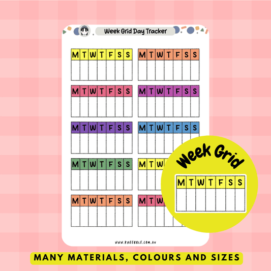 Stickers featuring a grid layout for weekly planning, ideal for organizing tasks, schedules, or tracking goals in planners and journals.