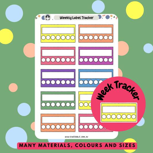 Stickers featuring circular week labels for tracking progress, goals, or events, perfect for organizing and visually marking important dates in planners and journals.