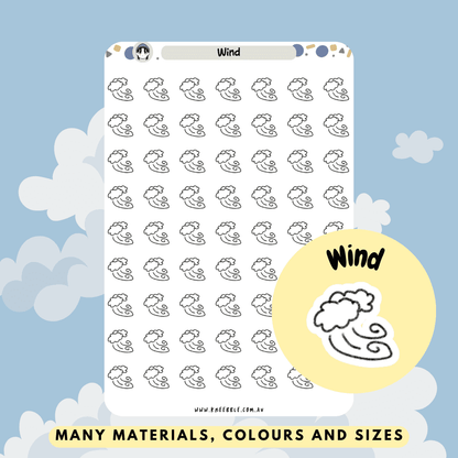 Stickers featuring designs that represent wind, including gusts and swirls, perfect for indicating windy weather conditions or adding a dynamic touch to planners and journals.