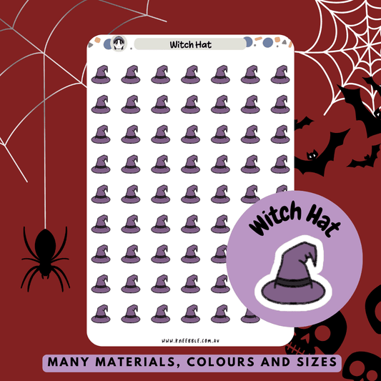 Stickers featuring classic witch hat designs, perfect for adding a magical and spooky touch to Halloween-themed planners and journals.